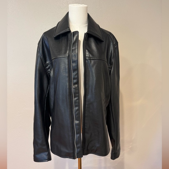 H&M Jackets & Blazers - H&M Black Faux Croc Embossed Leather Jacket